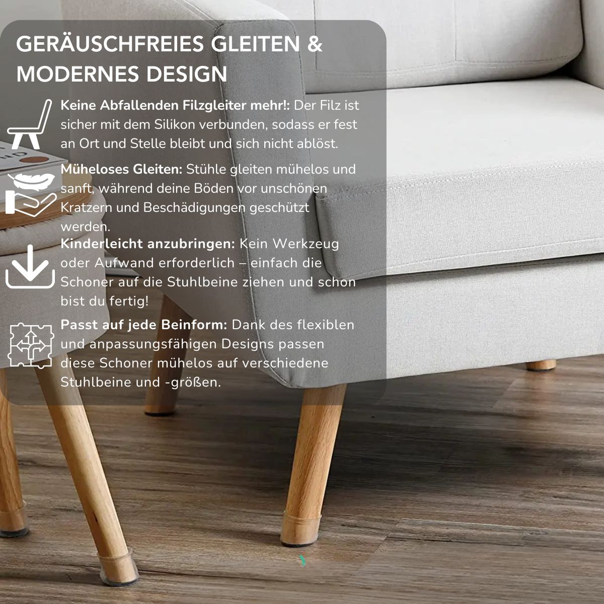 Serenosole™ SoftGlide siliconen stoelbeenbeschermers | Stille beweging en bescherming van vloeren tegen krassen | Beste oplossing tegen krassen 2024 (Pack van 12 | 1+1 GRATIS)