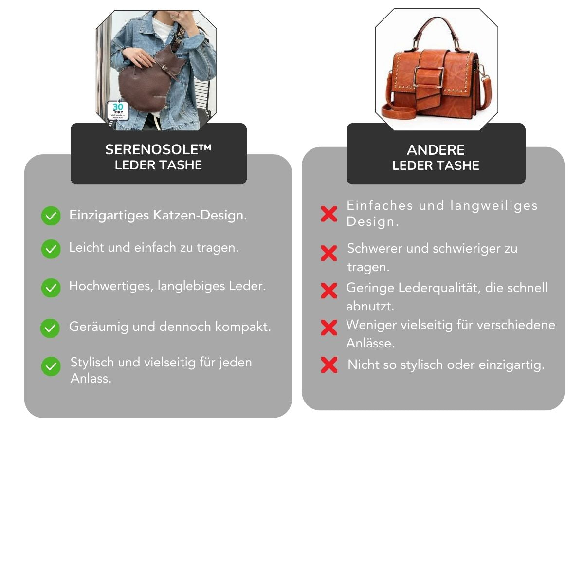 Serenosole™ PurrLeather Katzenledertasche | Weiches Lederdesign, sanft zum Fell und langlebig!