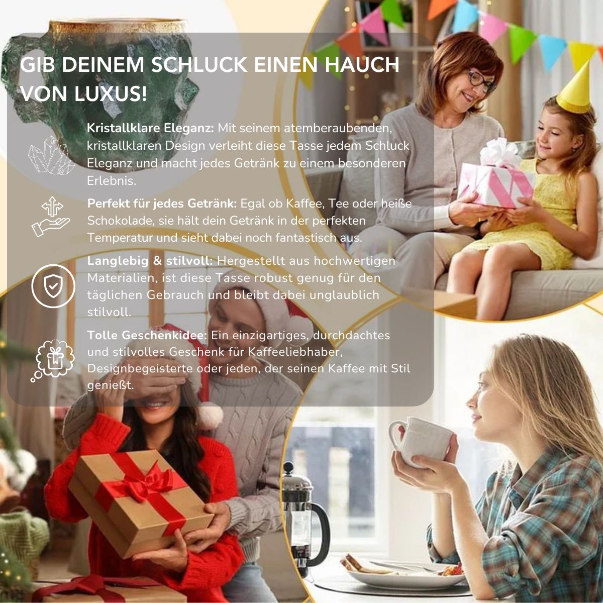 Serenosole™ CrystalBrew Kaffeetassen | Kristallklare Vibes, die jeden Schluck besonders machen | Trendigster Kaffeebegleiter 2024
