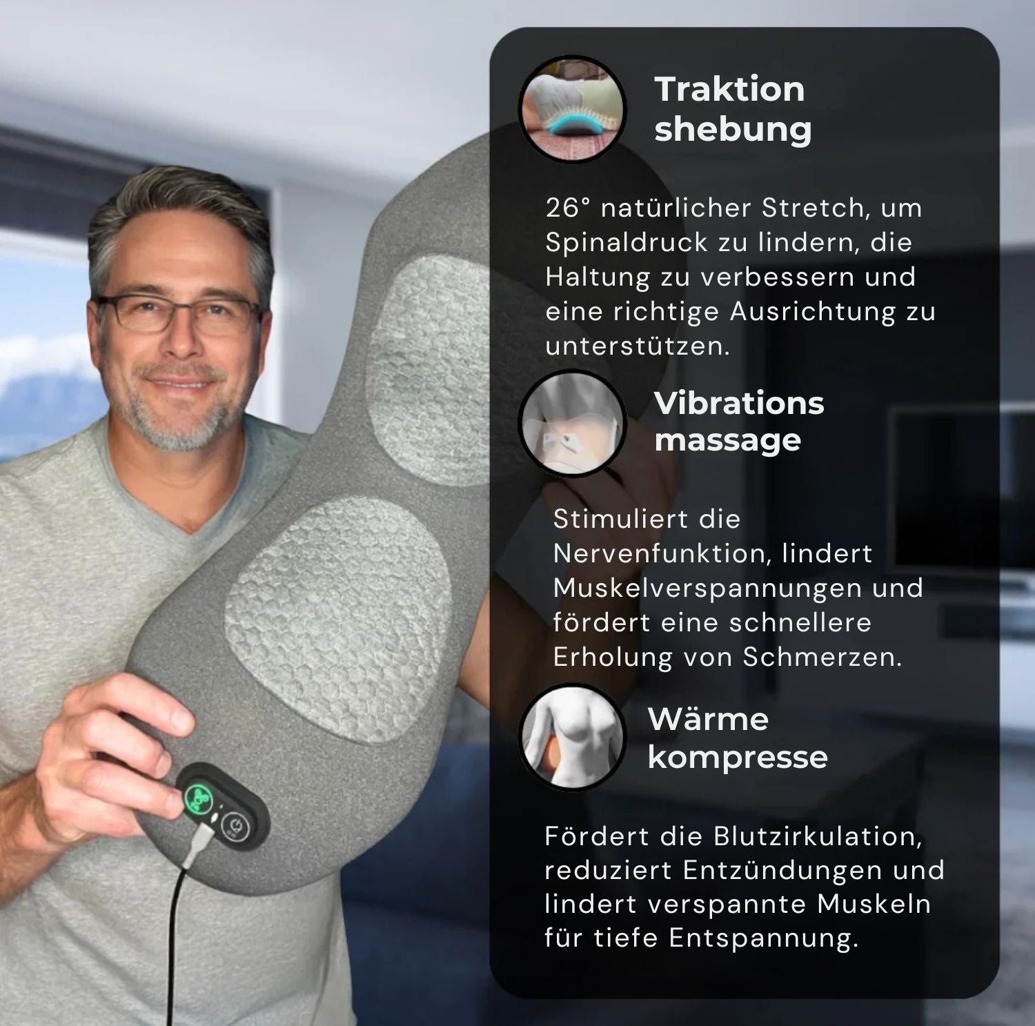 Serenosole™ FlexRelief | Sofortige Linderung von Rückenschmerzen mit Wärme und Vibration | Schlauester Rückenmassagegerät 2025