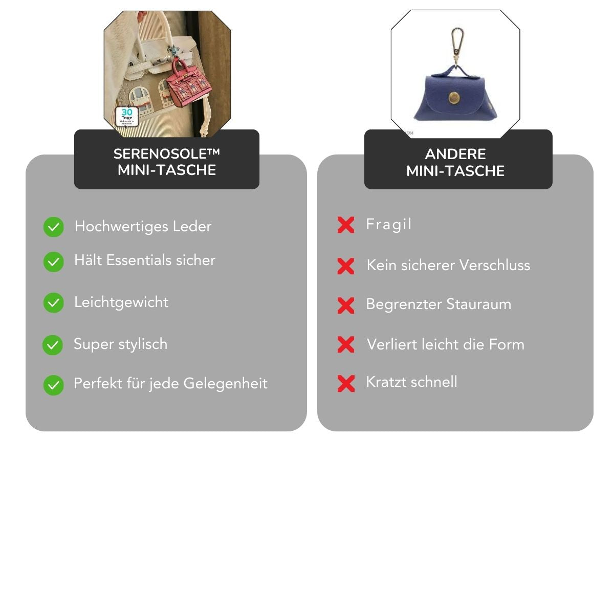 Serenosole™ LuxeMini | Klein und stilvoll – hält deine Essentials sicher und elegant unterwegs (1+1 GRATIS)