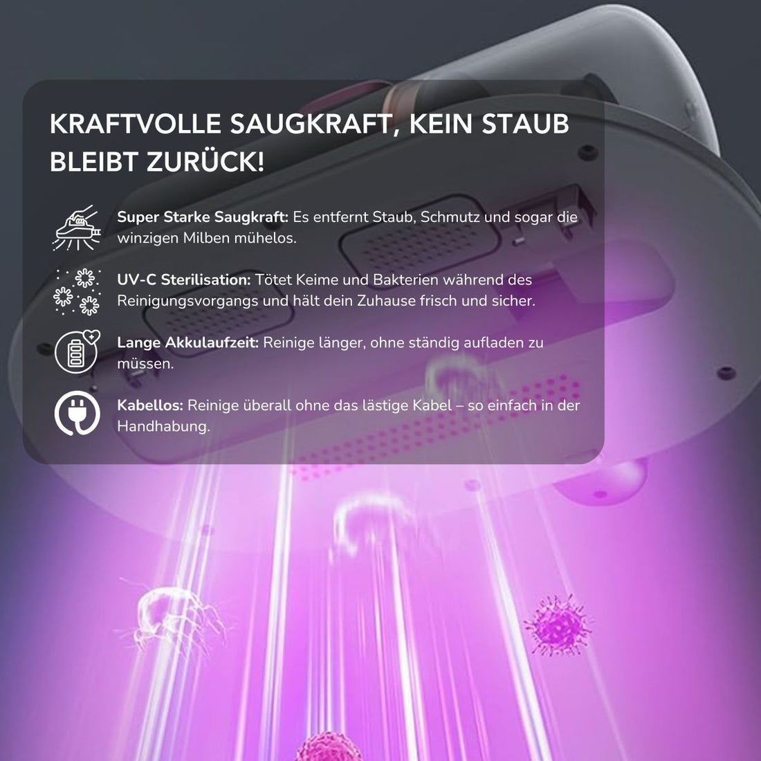 Serenosole™ DustBreeze | Vernichte Staub und Keime mit kräftiger Saugkraft | Der Leistungsstärkste Handstaubsauger 2025
