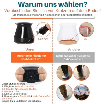 Serenosole™ SoftGlide siliconen stoelbeenbeschermers | Stille beweging en bescherming van vloeren tegen krassen | Beste oplossing tegen krassen 2024 (Pack van 12 | 1+1 GRATIS)