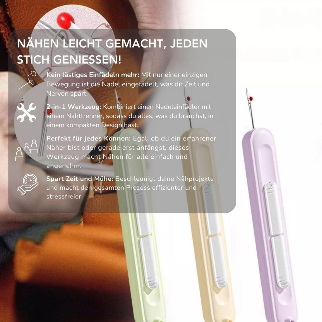 Serenosole™ SnapStitch 2-in-1 Nadeleinfädler Nahttrenner | Fädelt deine Nadel in Sekunden ein und hilft dir, Fehler mühelos zu korrigieren (2+1 GRATIS)